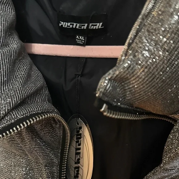 NWT POSTER GIRL Silver Glittery Puffer Jacket - Picture 2 of 4